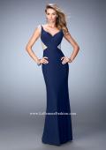Picture of: Net Jersey Dress with Plunging Sheer Back and Rhinestones in Blue, Style: 21864, Main Picture