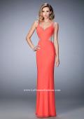 Picture of: Net Jersey Dress with Plunging Sheer Back and Rhinestones in Orange, Style: 21864, Detail Picture 1