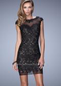 Picture of: Scoop Neck Lace Dress with Stones and Open Back in Black, Style: 21872, Main Picture