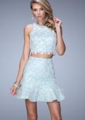 Picture of: Flared Skirt Two Piece Dress with Delicate Lace Trim in Blue, Style: 21873, Main Picture