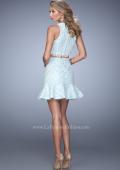 Picture of: Flared Skirt Two Piece Dress with Delicate Lace Trim in Blue, Style: 21873, Back Picture