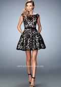 Picture of: Short Lace Gown with Boat Neckline and Bow Waistband in Black, Style: 21876, Detail Picture 2