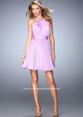 Picture of: Short Chiffon Gown with Gathering and Beaded Straps in Purple, Style: 21885, Detail Picture 2