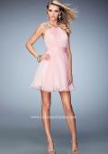 Picture of: Short Chiffon Gown with Gathering and Beaded Straps in Pink, Style: 21885, Detail Picture 3