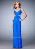 Picture of: V Neckline Net Gown with Gathered Bodice and Skirt in Blue, Style: 21886, Detail Picture 1