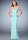 Picture of: V Neckline Net Gown with Gathered Bodice and Skirt in Blue, Style: 21886, Detail Picture 2