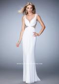 Picture of: V Neckline Net Gown with Gathered Bodice and Skirt in White, Style: 21886, Detail Picture 3