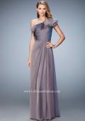 Picture of: One Shoulder Ruffle Evening Gown with A-line Skirt in Brown, Style: 21893, Detail Picture 2