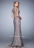 Picture of: Short Sleeve Evening Gown with Lace Underlay in Silver, Style: 21897, Back Picture
