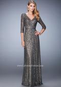 Picture of: Sequin Evening Gown with 3/4 Length Sleeves in Silver, Style: 21900, Main Picture