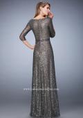 Picture of: Sequin Evening Gown with 3/4 Length Sleeves in Silver, Style: 21900, Back Picture