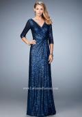 Picture of: Sequin Evening Gown with 3/4 Length Sleeves in Blue, Style: 21900, Detail Picture 1
