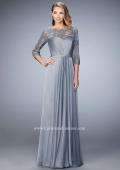 Picture of: Jewel and Lace Embroidered 3/4 Sleeve Evening Gown in Silver, Style: 21915, Main Picture