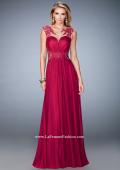 Picture of: Chiffon Prom Dress with Illusion Neckline and Rhinestones in Pink, Style: 21921, Detail Picture 1