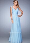Picture of: V Neckline Chiffon Dress with Gathered Bodice and Skirt in Blue, Style: 21925, Main Picture