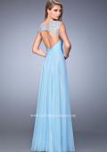 Picture of: V Neckline Chiffon Dress with Gathered Bodice and Skirt in Blue, Style: 21925, Back Picture