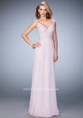 Picture of: V Neckline Chiffon Dress with Gathered Bodice and Skirt in Pink, Style: 21925, Detail Picture 1