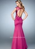 Picture of: Satin Mermaid Gown with Boat Neckline and Cut Outs in Pink, Style: 21926, Back Picture