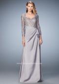 Picture of: Embroidered Lace and Jeweled Top Two Piece Prom Dress in Silver, Style: 21944, Detail Picture 1