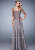 Picture of: Long Evening Gown with Full Skirt and 3/4 Length Sleeves in Brown, Style: 21957, Main Picture