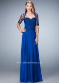 Picture of: Long Evening Gown with Full Skirt and 3/4 Length Sleeves in Blue, Style: 21957, Detail Picture 1