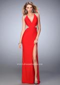Picture of: Net Jersey Prom Dress with V Neckline and Side Slit in Red, Style: 21963, Main Picture