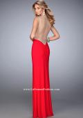 Picture of: Net Jersey Prom Dress with V Neckline and Side Slit in Red, Style: 21963, Back Picture