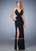 Picture of: Net Jersey Prom Dress with V Neckline and Side Slit in Black, Style: 21963, Detail Picture 2