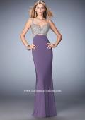 Picture of: Crystal Gem Encrusted Long Jersey Prom Gown in Purple, Style: 21968, Detail Picture 1