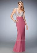 Picture of: Crystal Gem Encrusted Long Jersey Prom Gown in Pink, Style: 21968, Detail Picture 2
