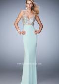 Picture of: Crystal Gem Encrusted Long Jersey Prom Gown in Blue, Style: 21968, Detail Picture 3