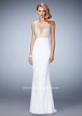 Picture of: Long Mermaid Gown with Plunging Neckline and Stones in White, Style: 21971, Detail Picture 2