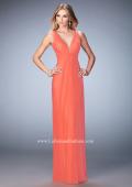 Picture of: Sultry Net Gown with Strappy Back and Soft Gathering in Orange, Style: 21976, Detail Picture 1