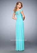Picture of: Off the Shoulder Net Gown with Gathered Skirt and Bodice in Blue, Style: 21979, Back Picture