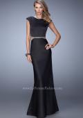 Picture of: Long Satin Prom Dress with Cut Outs and Open Back in Black, Style: 21980, Main Picture