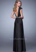 Picture of: Long Satin Prom Dress with Cut Outs and Open Back in Black, Style: 21980, Back Picture