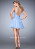 Picture of: Short Chiffon Gown with Lace Bodice and Sheer Back in Blue, Style: 21991, Back Picture
