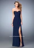 Picture of: Net Prom Gown with Gathered Bodice and Side Slit in Blue, Style: 22002, Main Picture