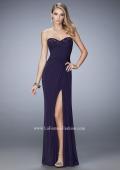 Picture of: Net Prom Gown with Gathered Bodice and Side Slit in Purple, Style: 22002, Detail Picture 1