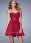 Picture of: Ruched Chiffon Gown with Sequin Belt and Open Back in Pink, Style: 22015, Main Picture