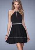 Picture of: Bold Jersey Short Dress with Halter Neckline and Stones in Black, Style: 22016, Detail Picture 1