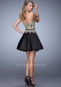 Picture of: Satin Cocktail Dress with Lace Appliques and Belt in Black, Style: 22017, Back Picture