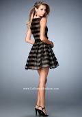 Picture of: Striped Organza Cocktail Dress with Pleats and Pockets in Black, Style: 22018, Back Picture