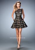 Picture of: Striped Organza Cocktail Dress with Pleats and Pockets in Black, Style: 22018, Detail Picture 1