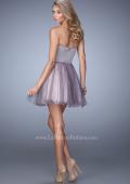 Picture of: Short Dress with Lace Skirt and Satin Belt in Silver, Style: 22022, Back Picture