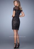 Picture of: Short Sleeve Lace Dress with Sheer Scoop Neckline in Black, Style: 22044, Back Picture