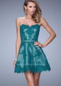 Picture of: Lace Sweetheart Neck Dress with Belt and Lace Overlay in Green, Style: 22046, Main Picture