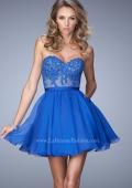 Picture of: Embroidered Lace Cocktail Dress with Belt and Pockets in Blue, Style: 22049, Main Picture