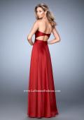Picture of: Scoop Neck and Pleated Bodice Stretch Satin Dress in Red, Style: 22052, Back Picture