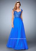 Picture of: Long Chiffon prom Gown with Sheer Back and Rhinestones in Blue, Style: 22053, Main Picture